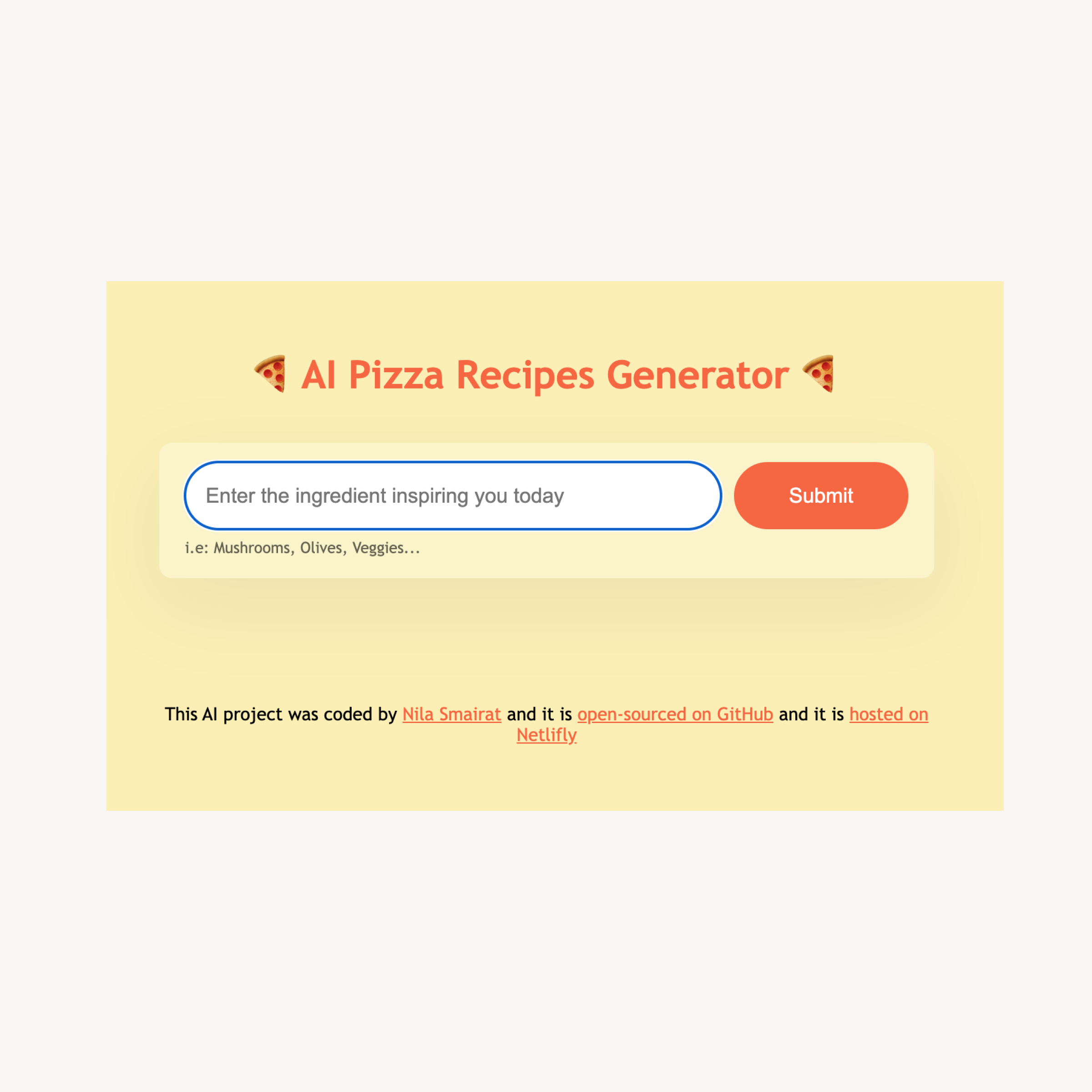 ai pizza generator app preview